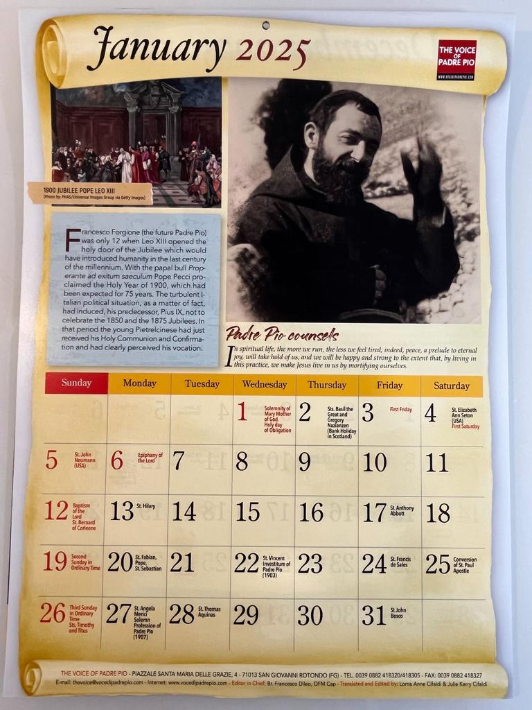 2025 Padre Pio Calendar Padre Pio Foundation of America