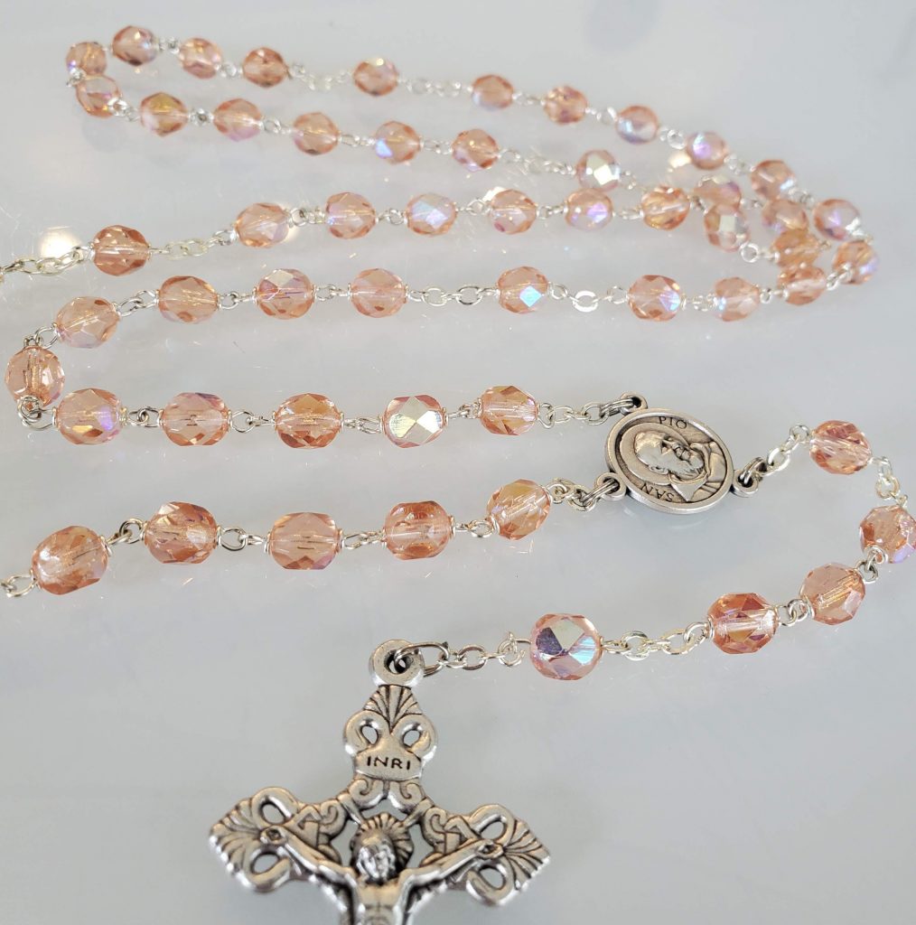 Glass Aurora Borealis Rosary with 3rd class Relic of Padre Pio - Padre ...